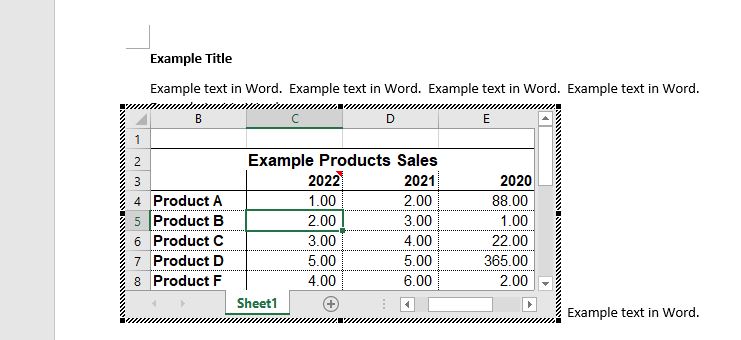 editing embedded Excel in Word