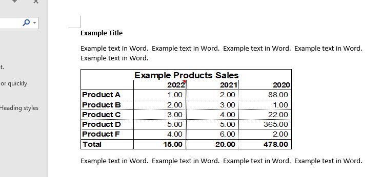 Excel embedded in Word